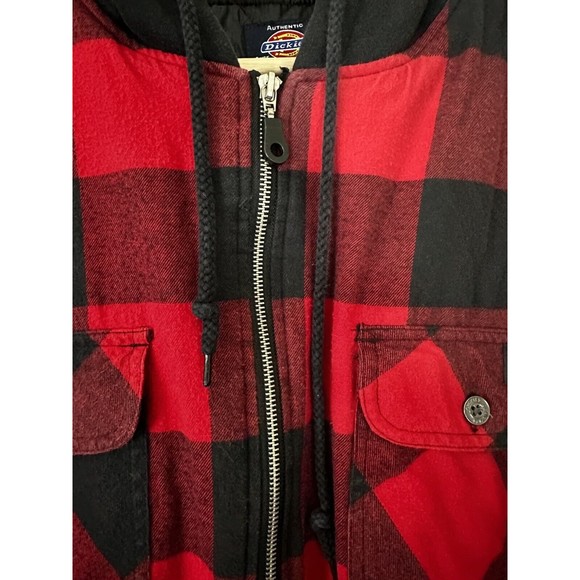 Authentic Dickies Flannel Hooded Red Plaid Quilted Full Zip Jacket Hoodie XL - Picture 6 of 13